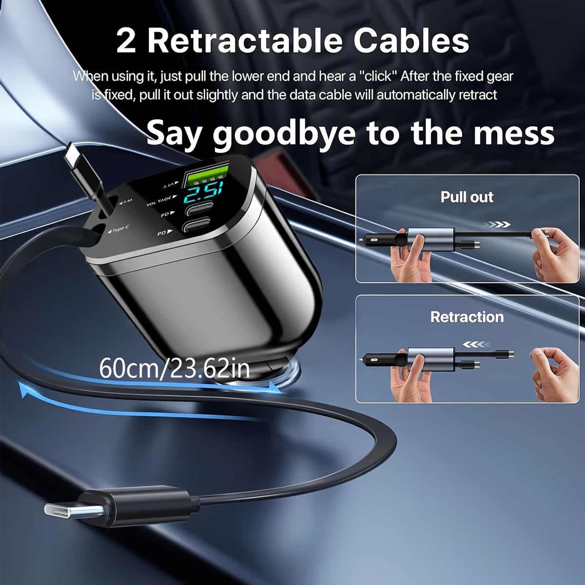 120W Fast Retractable Car Charger